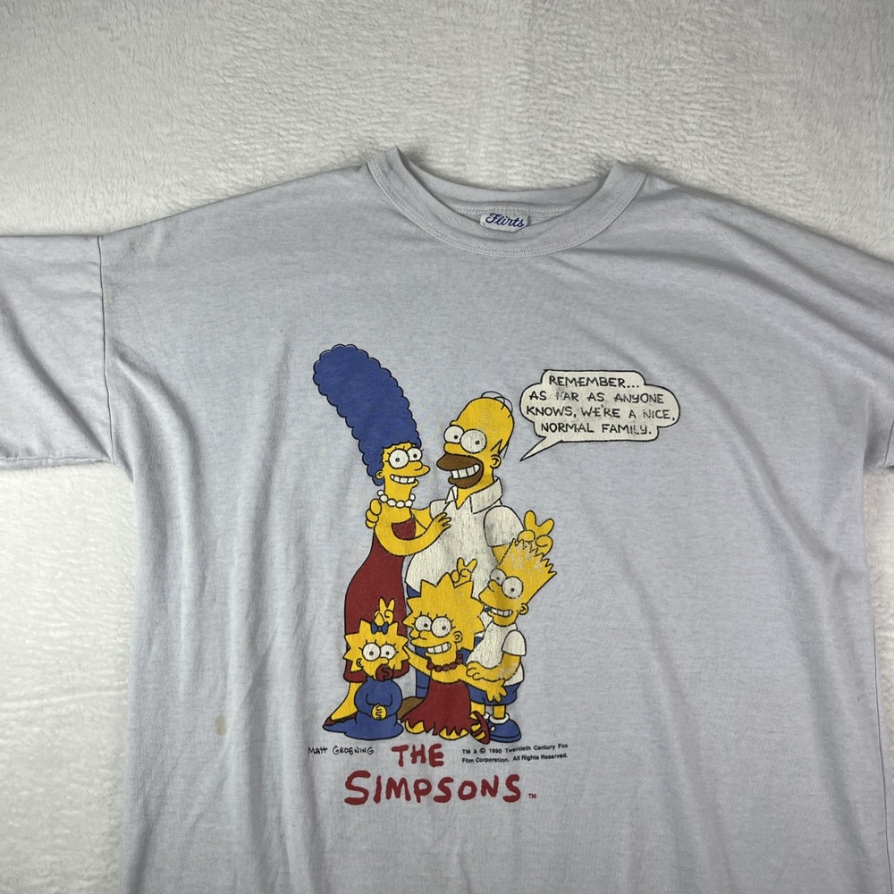 VTG Flirts The Simpsons Family T-Shirt Mens Large Gray Graphic Print Crew Neck